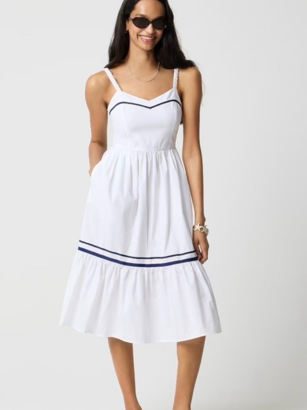 J. Crew White Midi Sundress with Navy Trim❗️